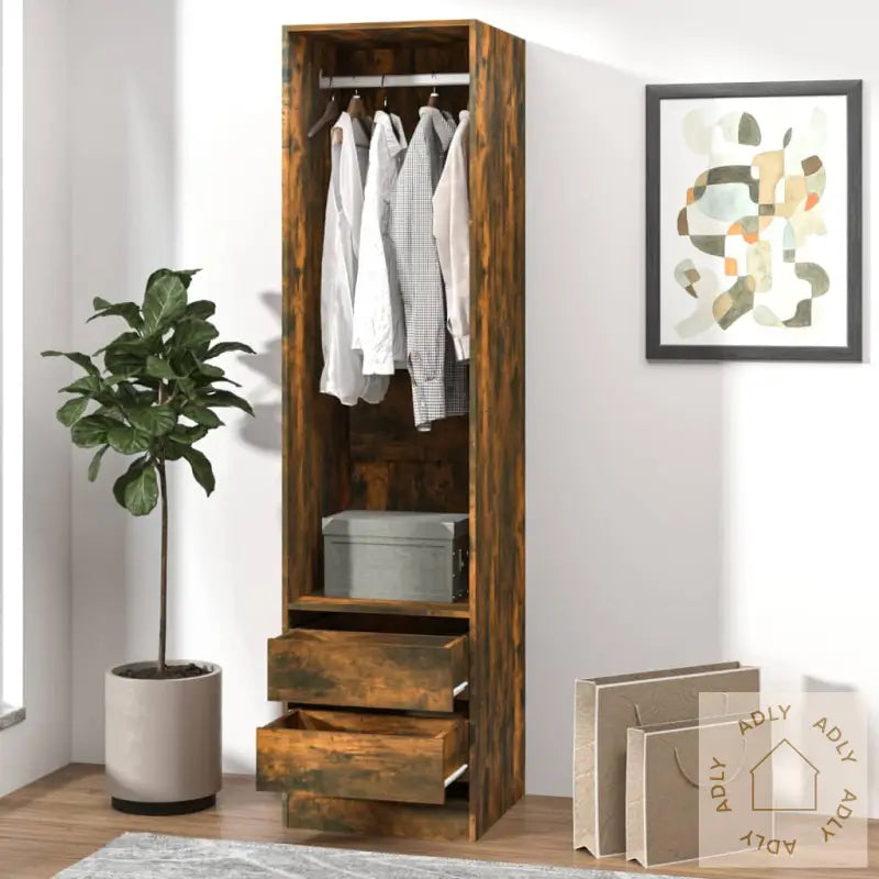 Garderobe Med Skuffer Røkt Eik 50X50X200 Cm Konstruert Tre
