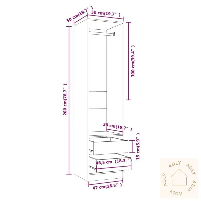 Garderobe Med Skuffer Brun Eik 50X50X200 Cm Konstruert Tre