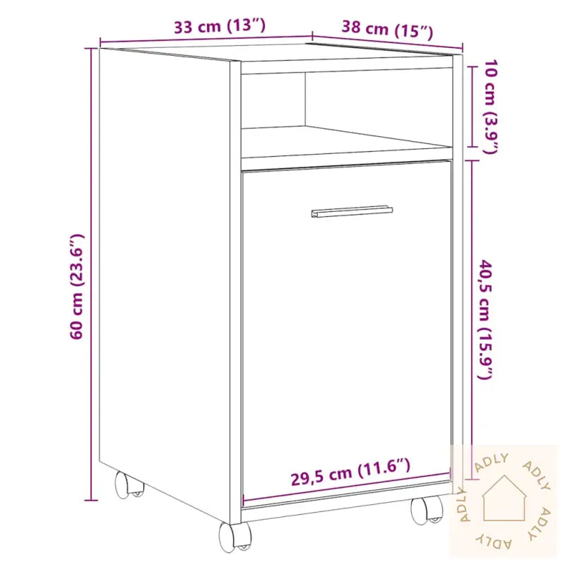 Skap Med Hjul Artisan Eik 33X38X60 Cm Konstruert Tre