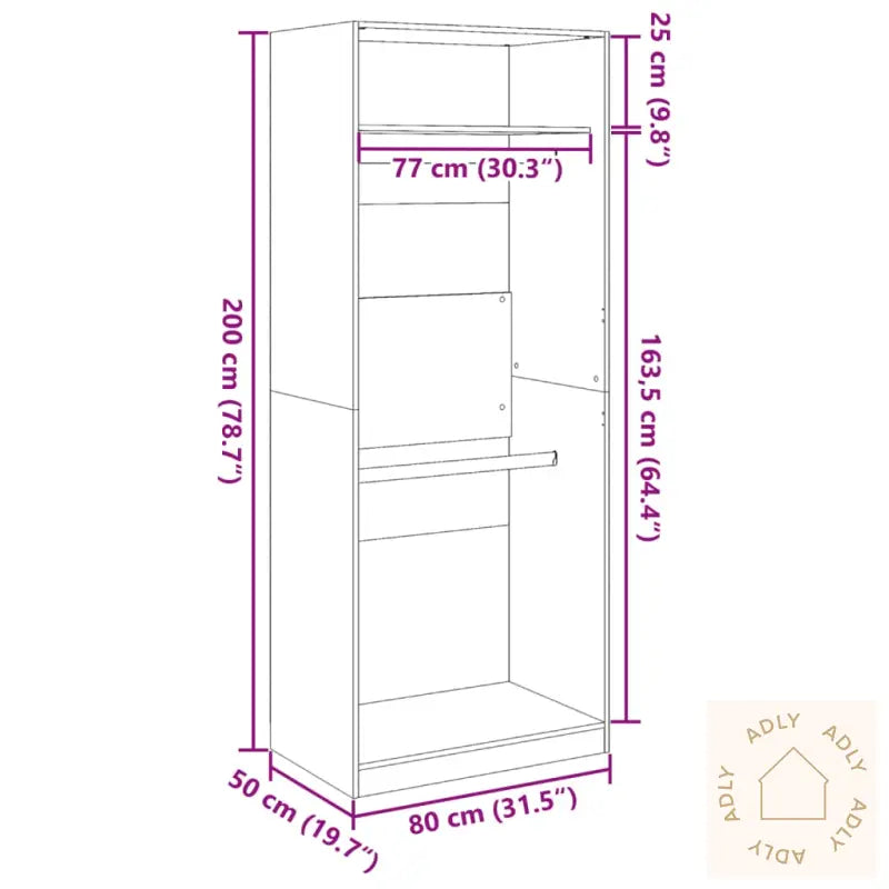 Garderobe Artisan Eik 80X50X200 Cm Konstruert Tre