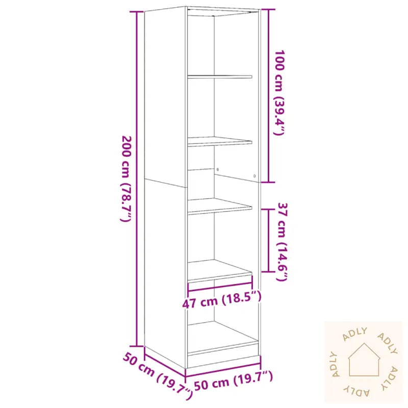 Garderobe Brun Eik 50X50X200 Cm Konstruert Tre