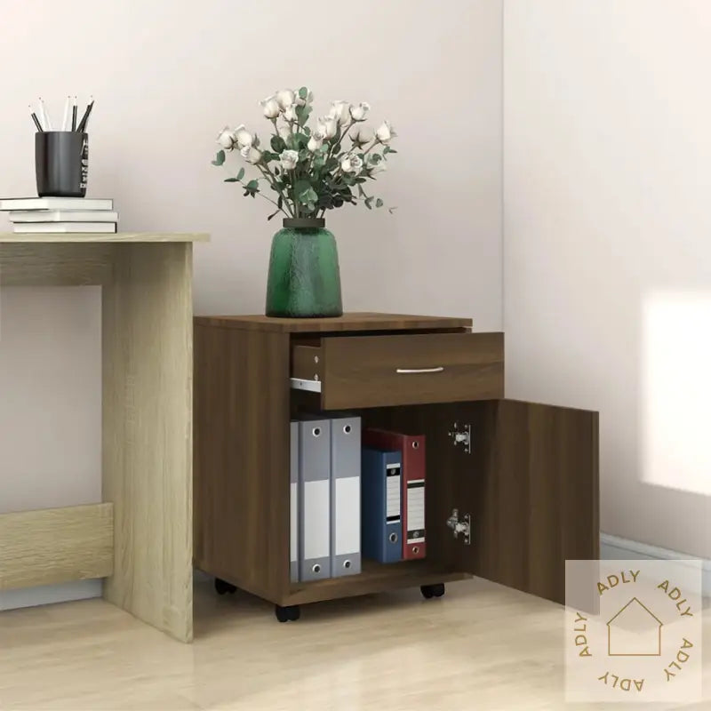 Rulleskap Brun Eik 45X38X54 Cm Konstruert Tre
