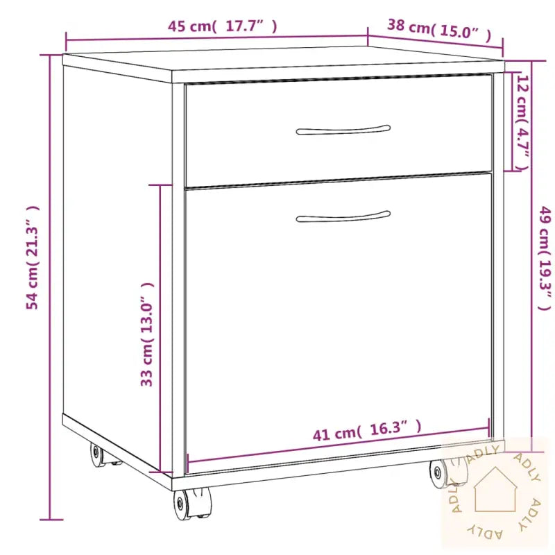 Rulleskap Brun Eik 45X38X54 Cm Konstruert Tre