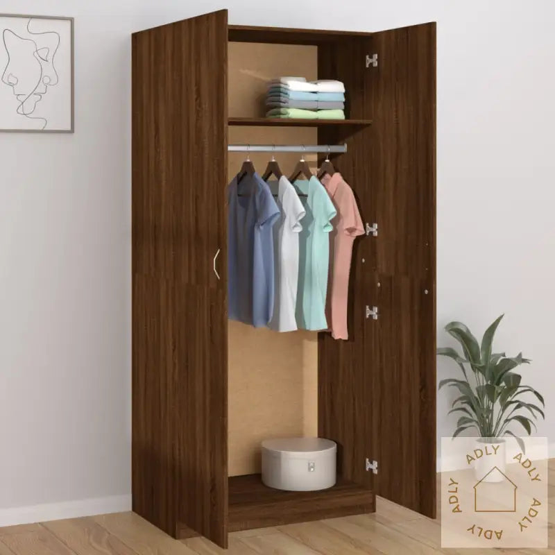 Garderobe Brun Eik 90X52X200 Cm Konstruert Tre