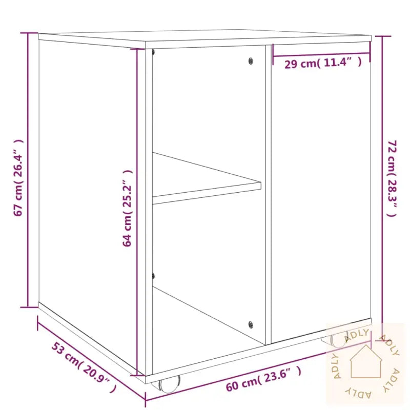 Rulleskap Brun Eik 60X53X72 Cm Konstruert Tre