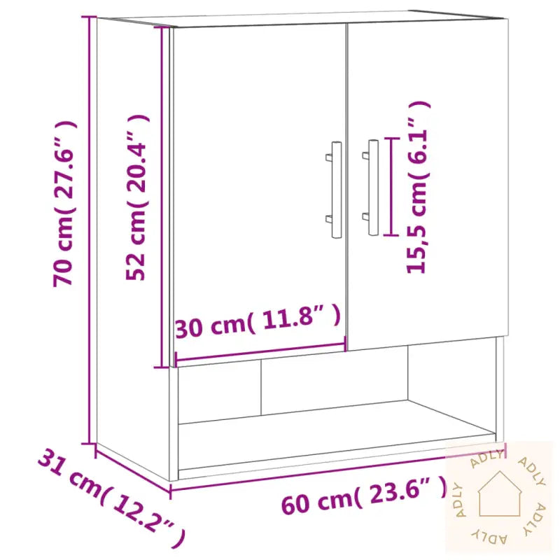 Veggskap Brun Eik 60X31X70 Cm Konstruert Tre