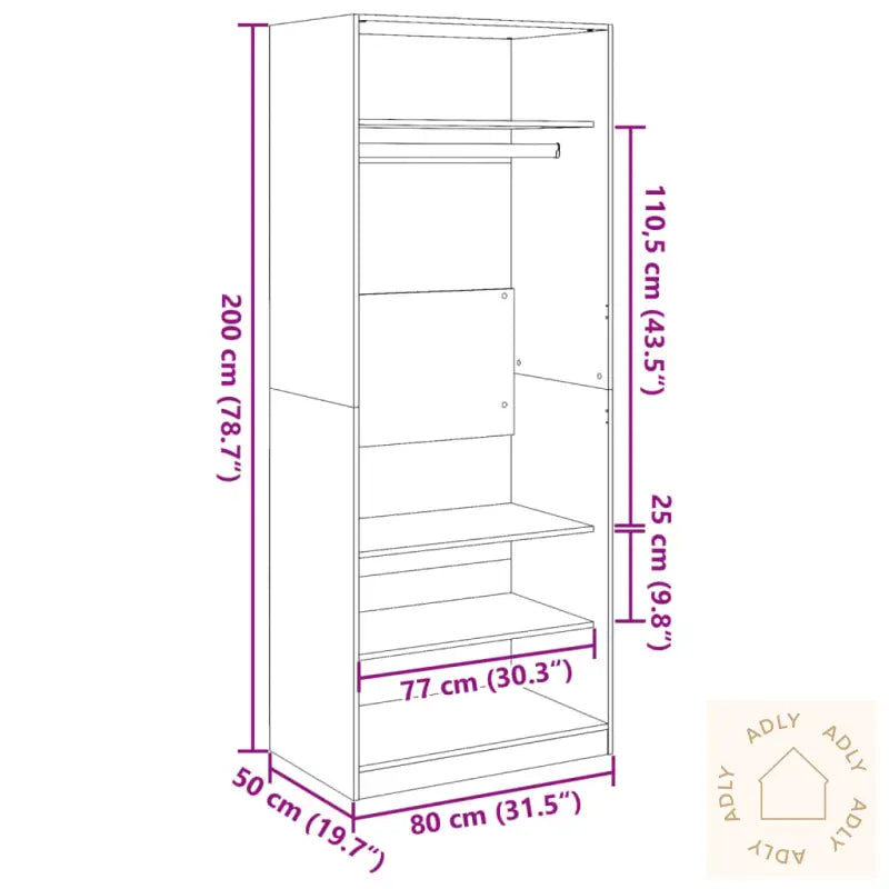 Garderobe Brun Eik 80X50X200 Cm Konstruert Tre