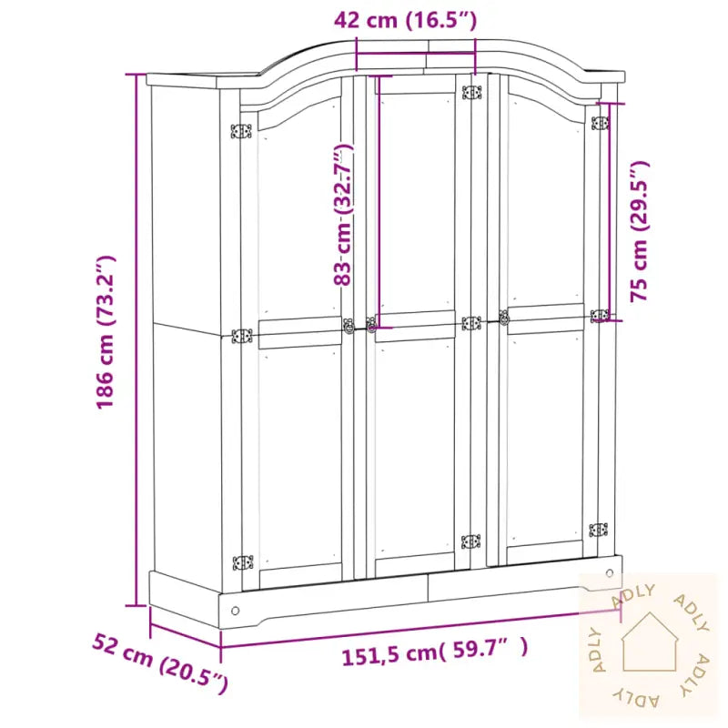 Garderobe Corona Hvit 151,5X52X186 Cm Heltre Furu