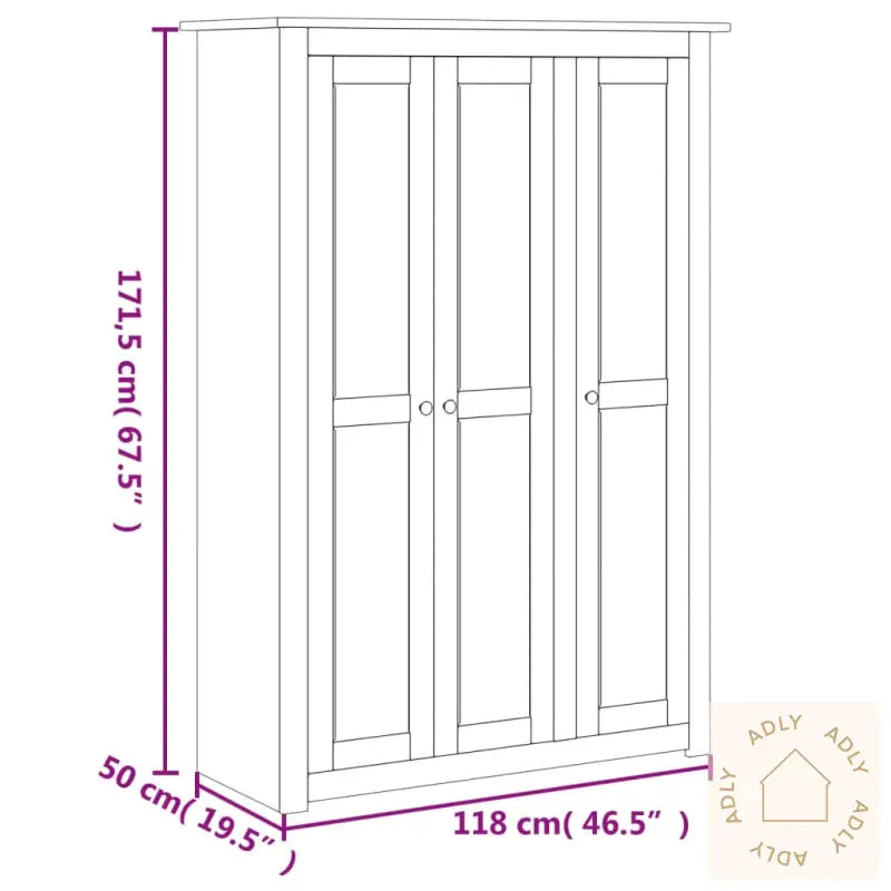 Garderobeskap 3 Dører 118X50X171,5 Cm Furu Panama Range