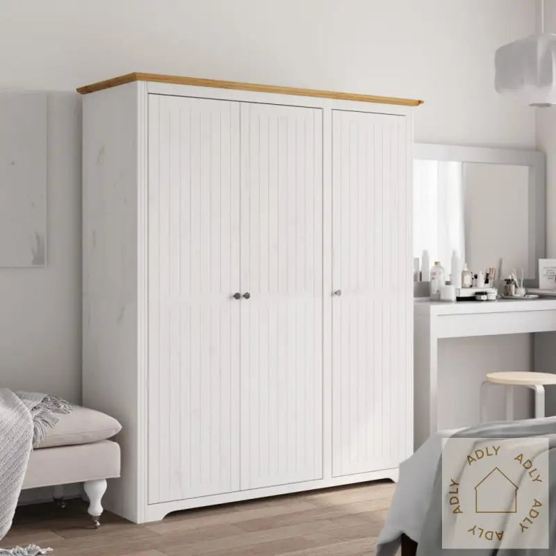 Garderobe Bodo Hvit Og Brun 146X53,5X173 Cm Heltre Furu