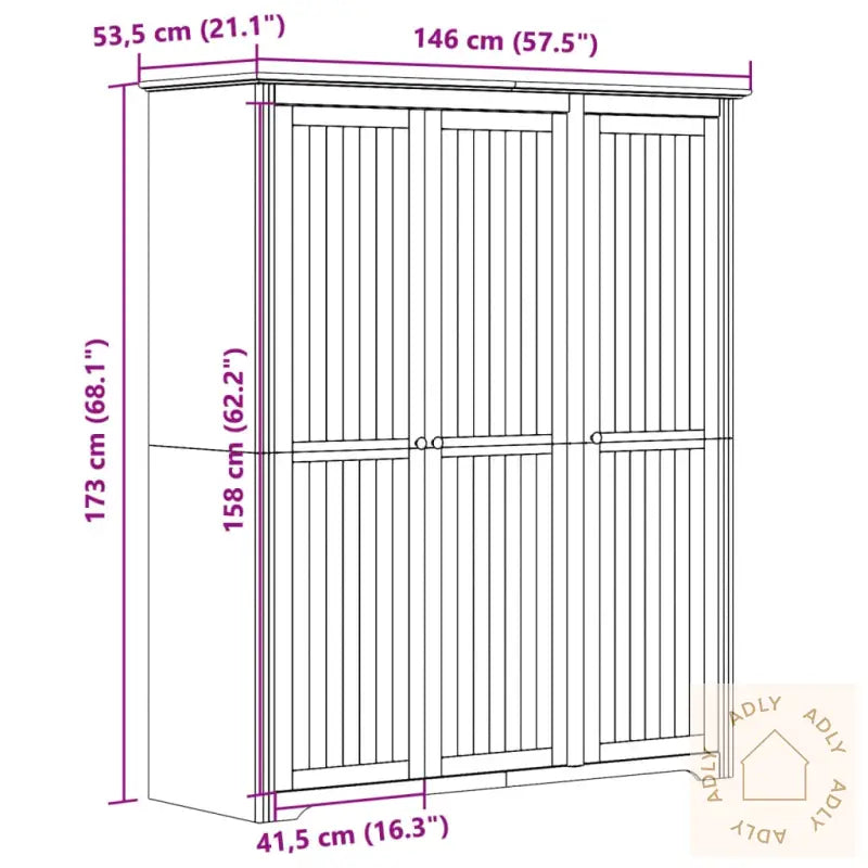 Garderobe Bodo Grå 146X53,5X173 Cm Heltre Furu