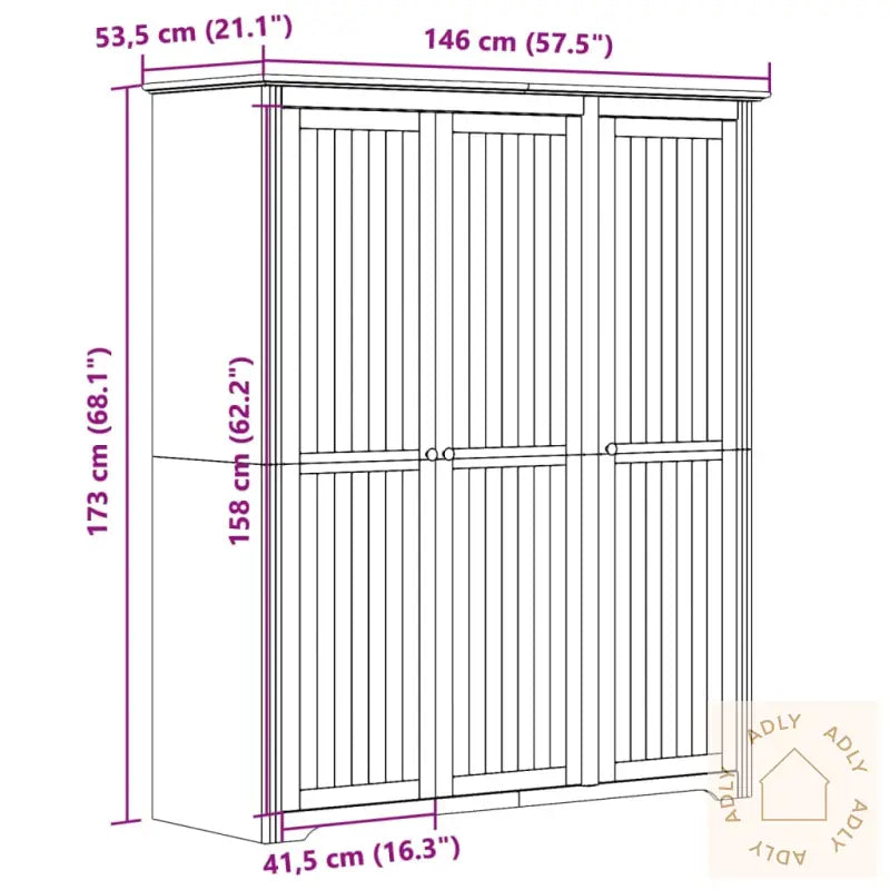 Garderobe Bodo Hvit Og Brun 146X53,5X173 Cm Heltre Furu