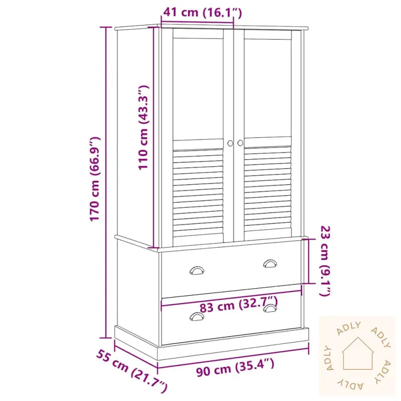 Garderobe Vigo Hvit 90X55X170 Cm Heltre Furu