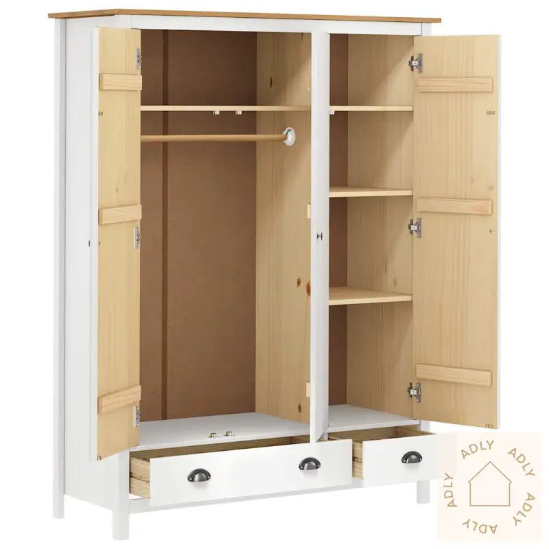 Garderobeskap 3 Dører Hill Hvit 127X50X170 Cm Heltre Furu