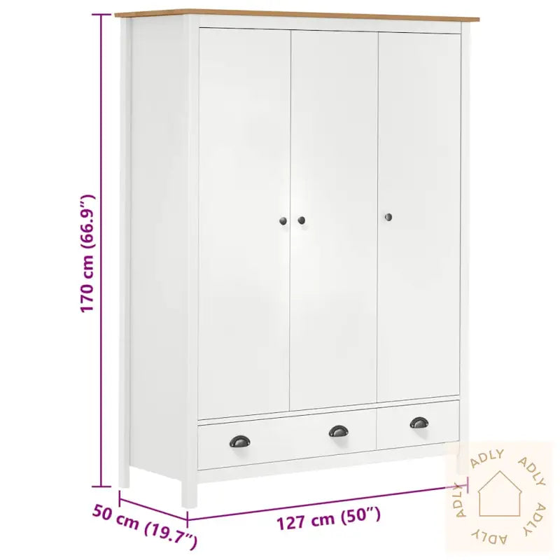 Garderobeskap 3 Dører Hill Hvit 127X50X170 Cm Heltre Furu