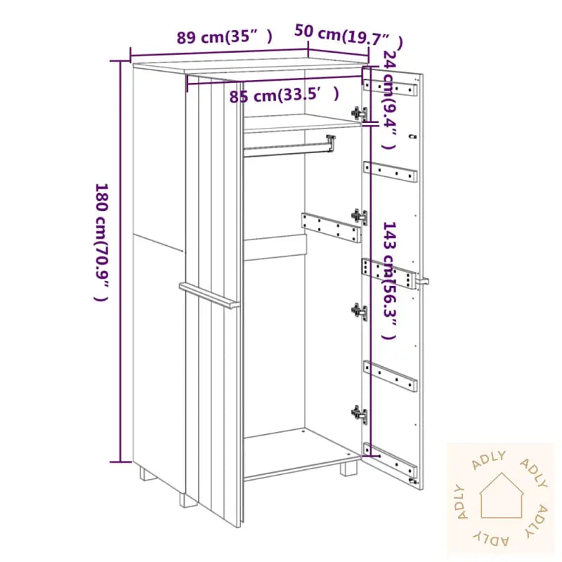 Garderobe Hamar Hvit 89X50X180 Cm Heltre Furu