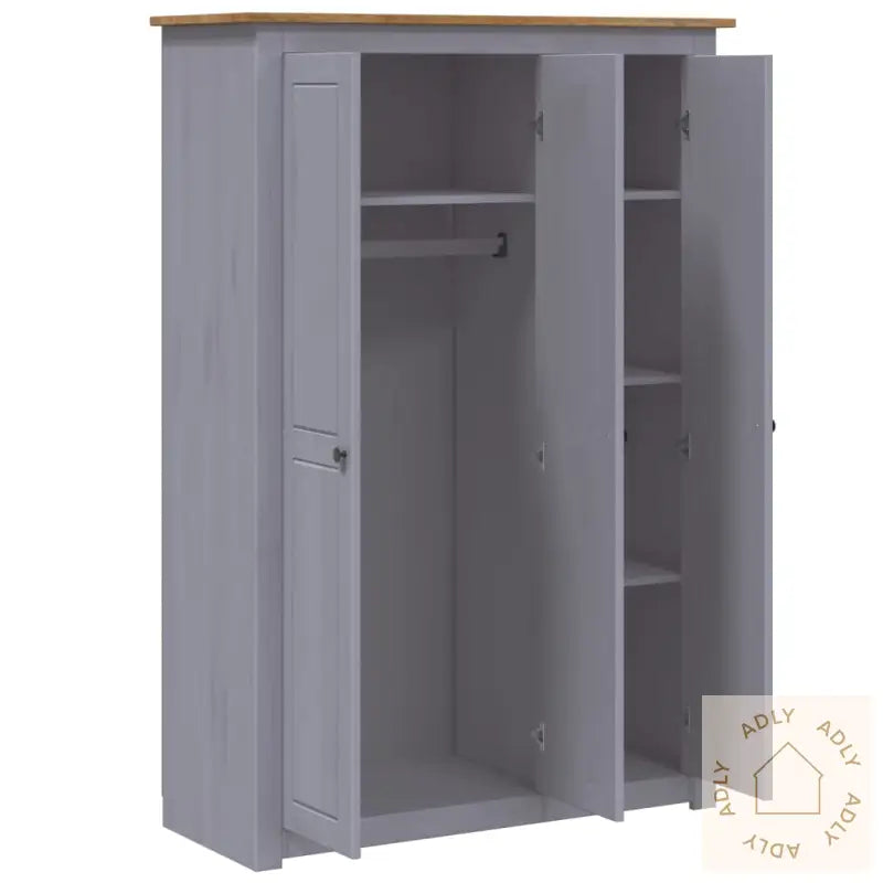Garderobeskap 3 Dører Grå 118X50X171,5 Cm Furu Panama Range
