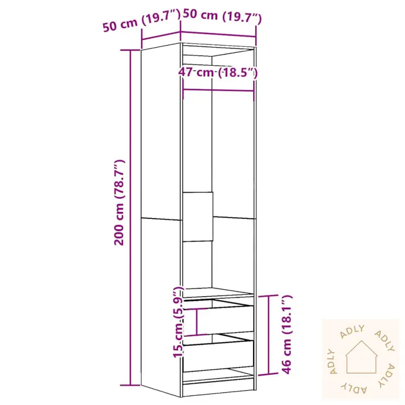 Garderobe Artisan Eik 50X50X200 Cm Konstruert Tre