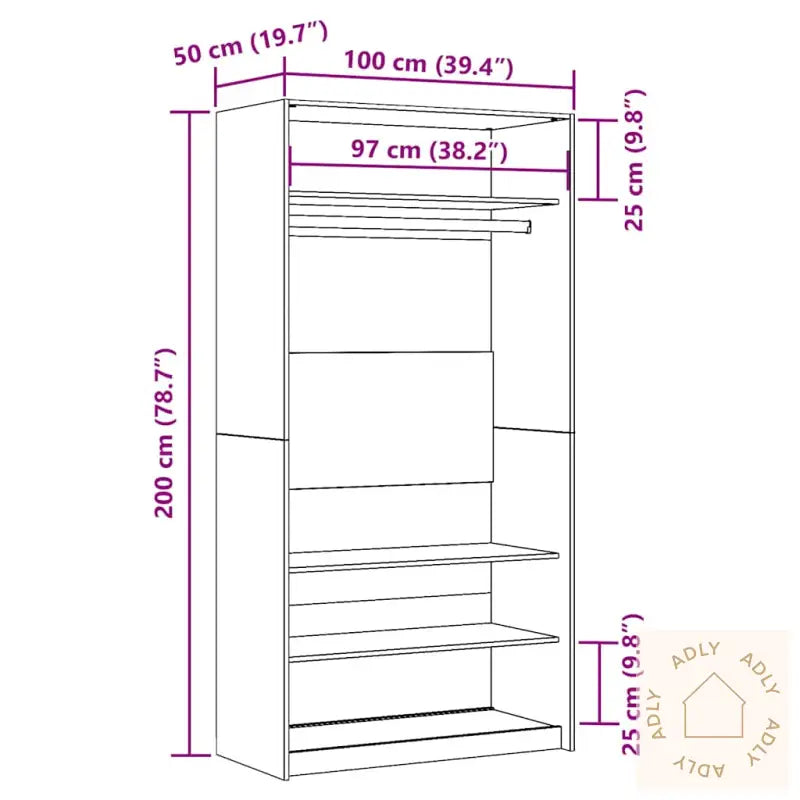 Garderobe Artisan Eik 100X50X200 Cm Konstruert Tre