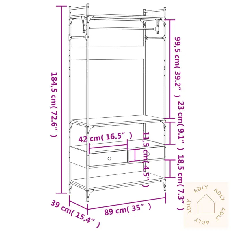 Garderobe Med Skuffer Røkt Eik 89X39X184,5 Cm Konstruert Tre