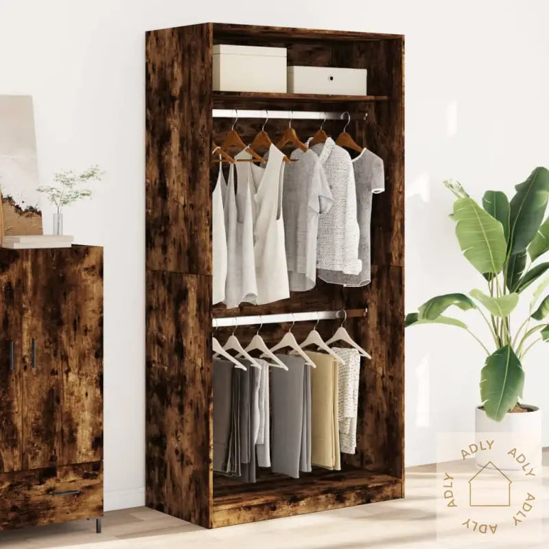 Garderobe Røkt Eik 100X50X200 Cm Konstruert Tre