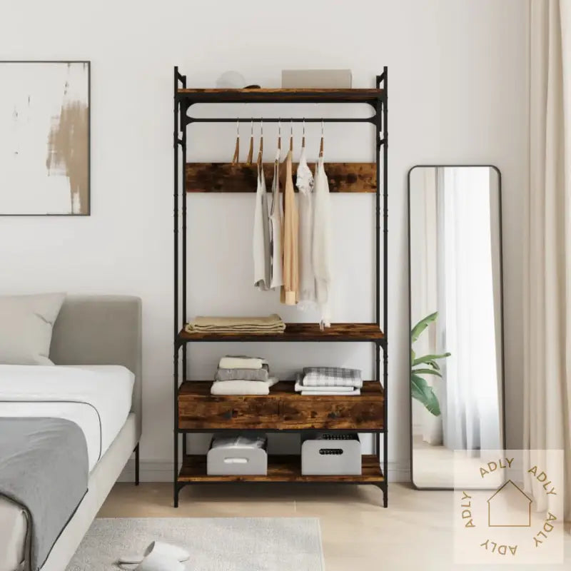 Garderobe Med Skuffer Røkt Eik 89X39X184,5 Cm Konstruert Tre