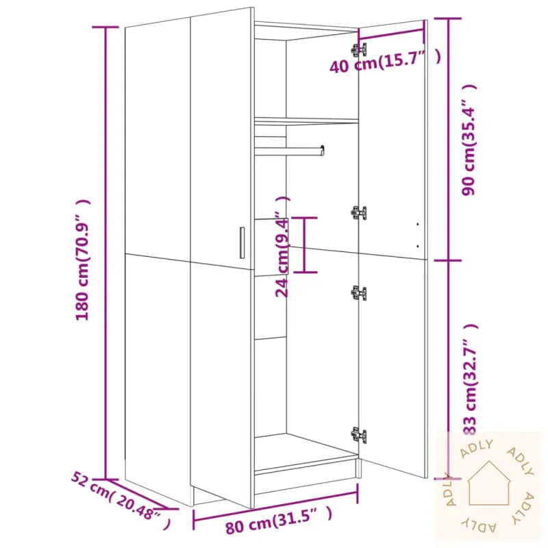 Garderobe Sonoma Eik 80X52X180 Cm Konstruert Tre