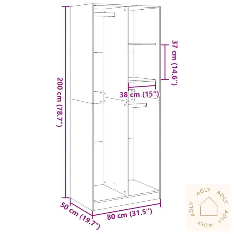 Garderobe Sonoma Eik 80X50X200 Cm Konstruert Tre