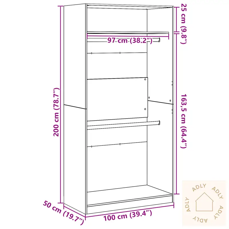 Svart Eik Garderobe - 100X50X200 Cm
