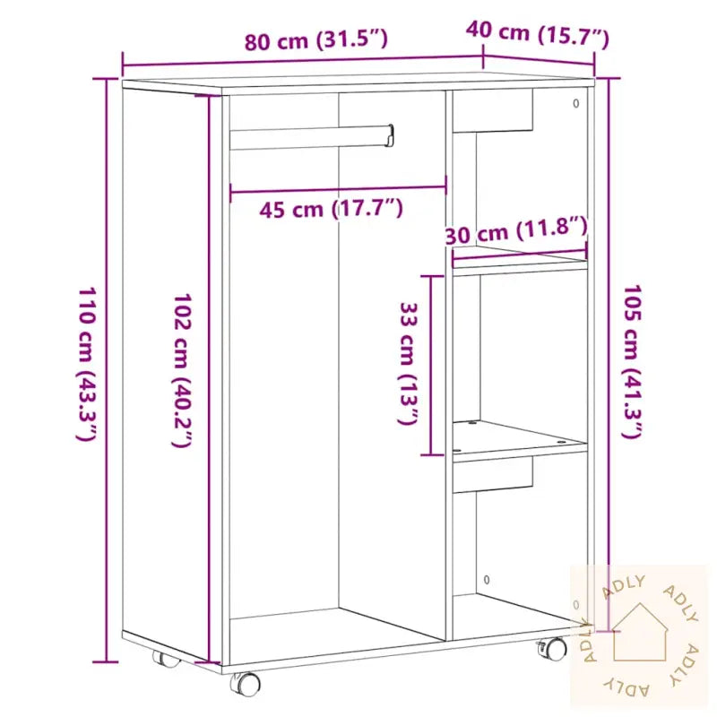 Garderobe Svart Eik 80X40X110 Cm Konstruert Tre