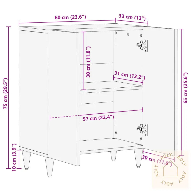 Sideboard 60X33X75 Cm Solid Wood Mango