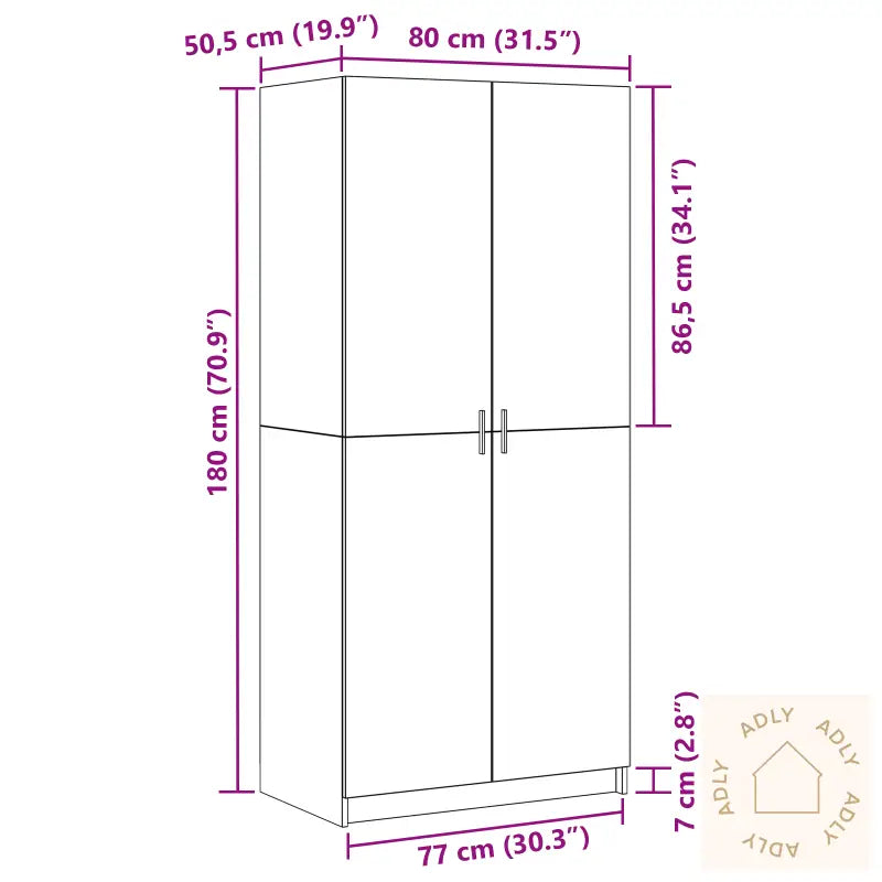 Garderobe Svart Eik 80X51X180 Cm Konstruert Tre