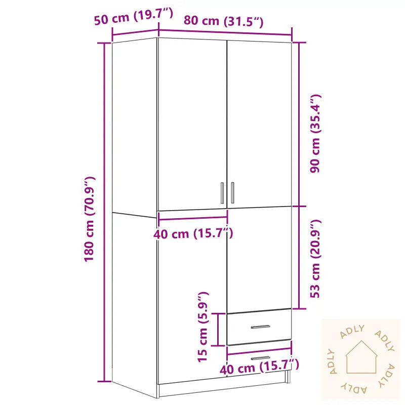 Kleskap Svart Eik 80X52X180 Cm Laget Av Tre