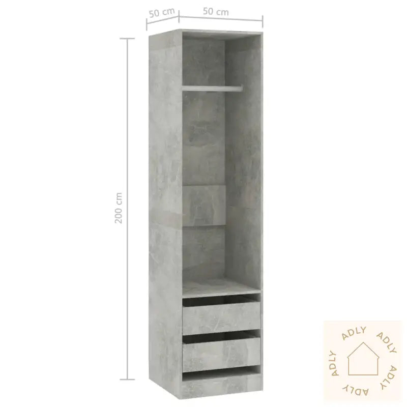 Garderobe Med Skuffer Betonggrå 50X50X200 Cm Konstruert Tre