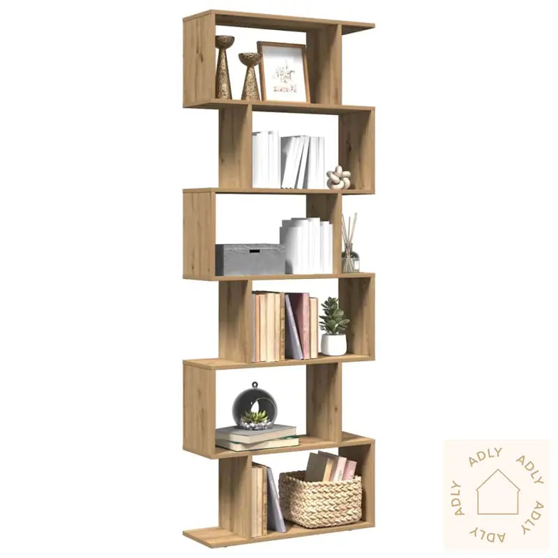 Romdeler Bokhylle 6 Lag Artisan Eik 70X24X193 Cm Konstruert Tre
