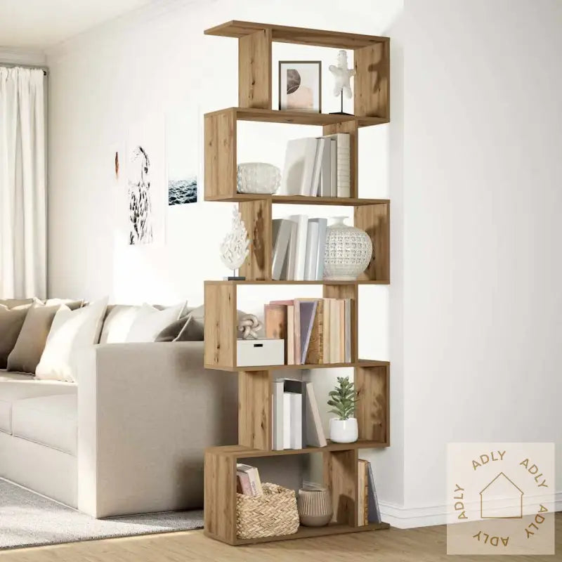 Romdeler Bokhylle 6 Lag Artisan Eik 70X24X193 Cm Konstruert Tre