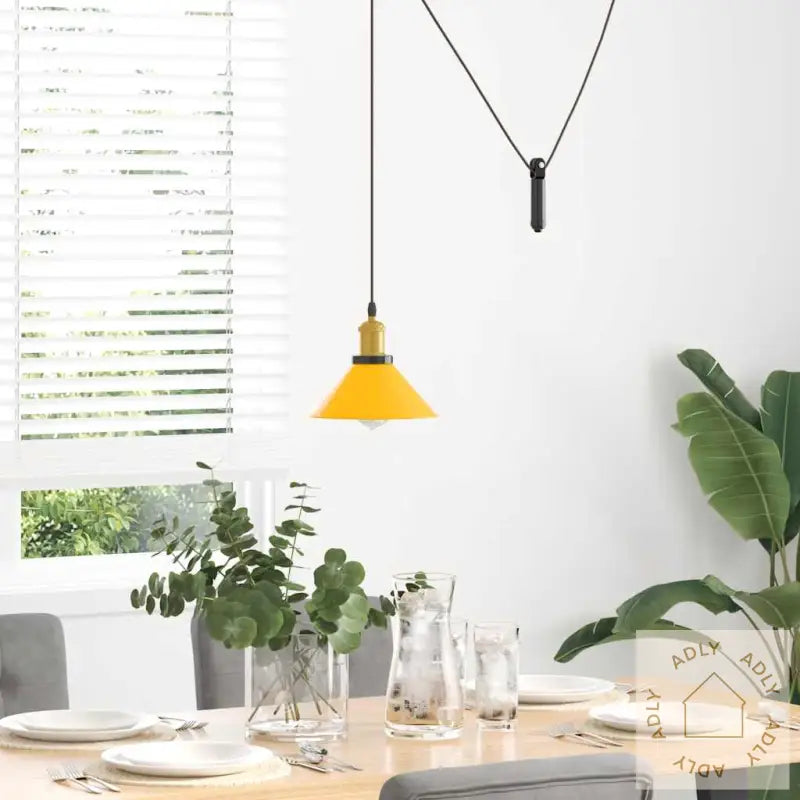 Pendellampe Høydejusterbar E27 Glans Gul Ø 22 Cm Metall