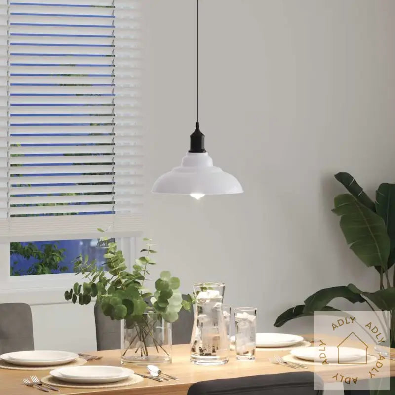 Pendellampe Høydejusterbar E27 Glans Hvit Ø 31 Cm Metall