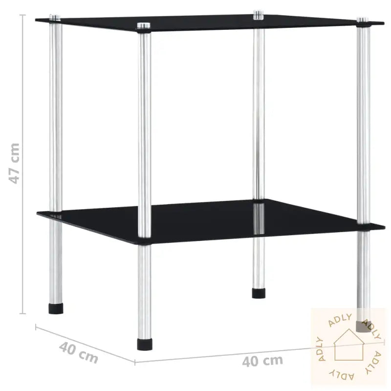 Hylle 2 Etasjer Svart 40X40X47 Cm Herdet Glass