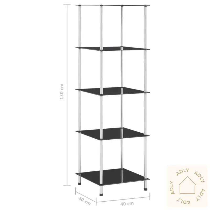 Hylle 5 Etasjer Svart 40X40X130 Cm Herdet Glass