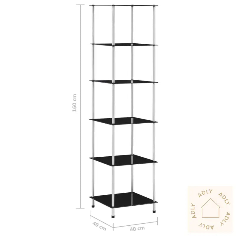 Hylle 6 Etasjer Svart 40X40X160 Cm Herdet Glass