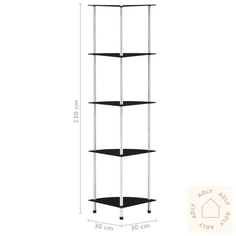 Hylle 5 Etasjer Svart 30X30X130 Cm Herdet Glass