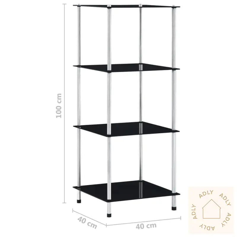 Hylle 4 Etasjer Svart 40X40X100 Cm Herdet Glass