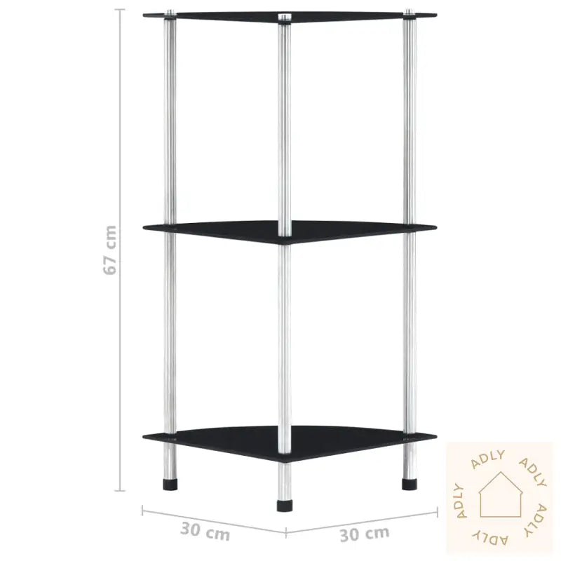 Hylle 3 Etasjer Svart 30X30X67 Cm Herdet Glass