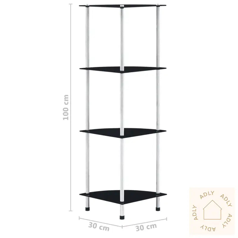 Hylle 4 Etasjer Svart 30X30X100 Cm Herdet Glass