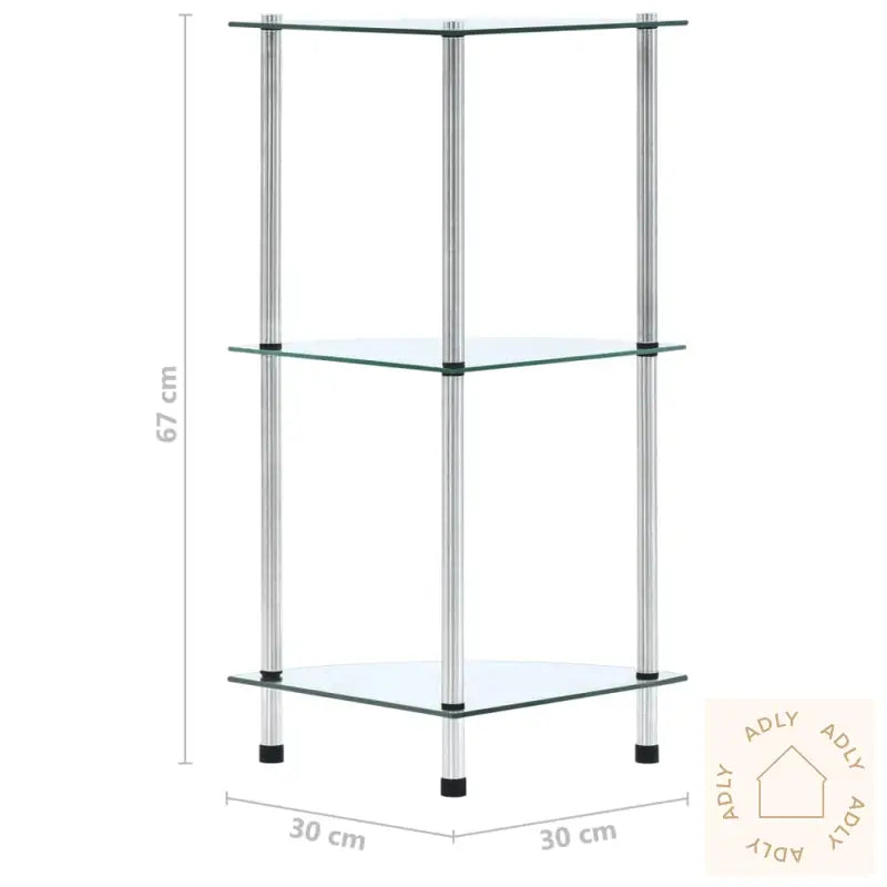 Hylle 3 Etasjer Gjennomsiktig 30X30X67 Cm Herdet Glass