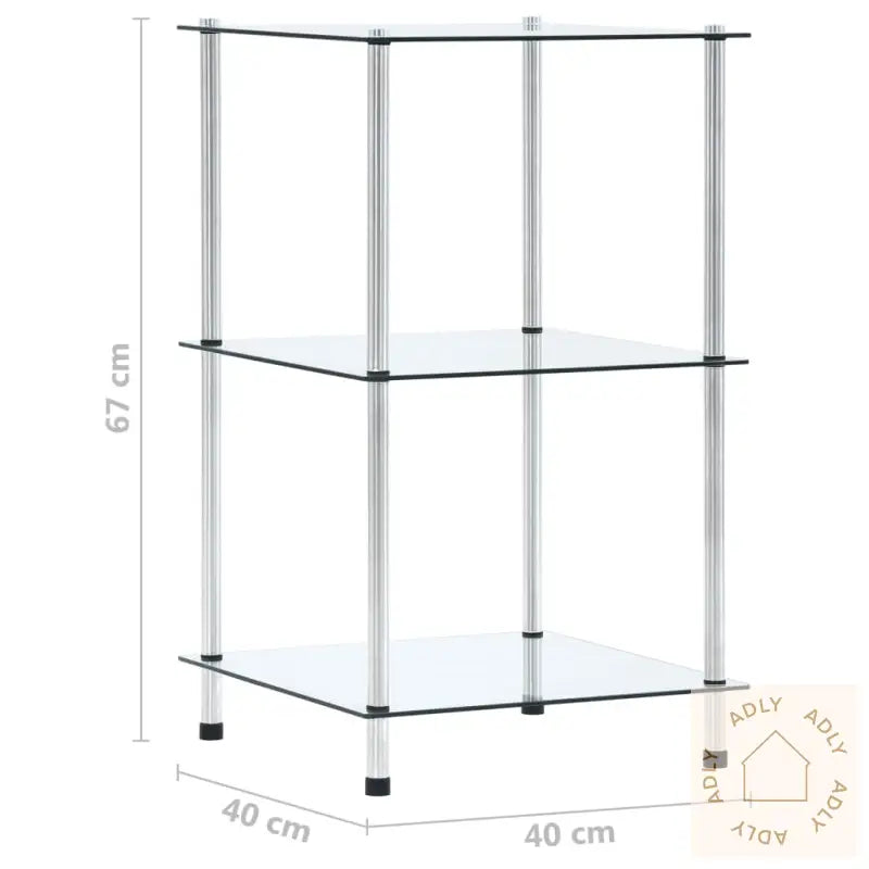 Hylle 3 Etasjer Gjennomsiktig 40X40X67 Cm Herdet Glass