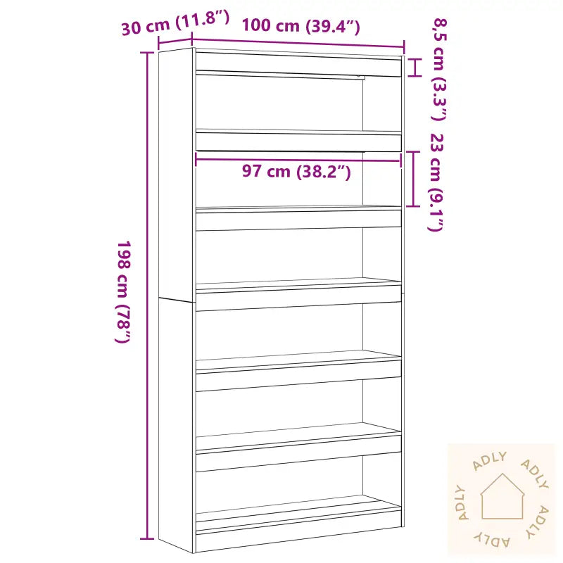 Bokhylle Grå Konstruert Tre 100 X 30 X 198 Cm Bokhylle