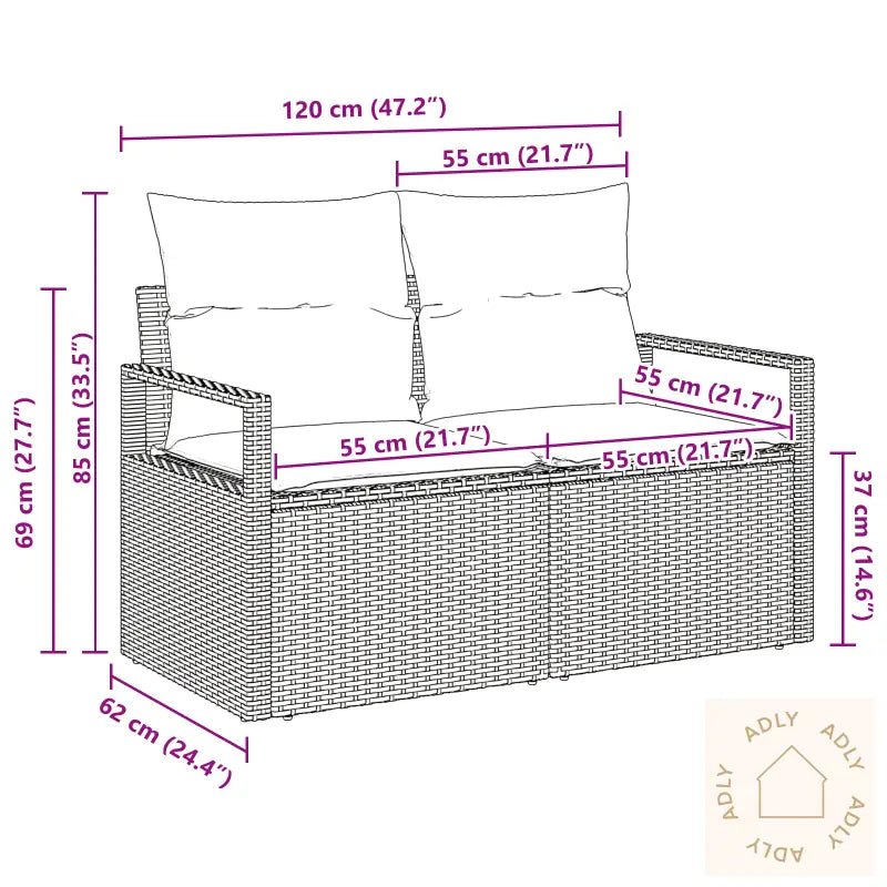 2-Seters Hagesofa Med Oppbevaring Og Puter Grå Polyrotting