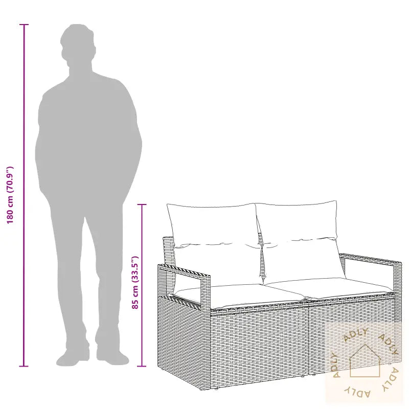 2-Seters Hagesofa Med Oppbevaring Og Puter Grå Polyrotting